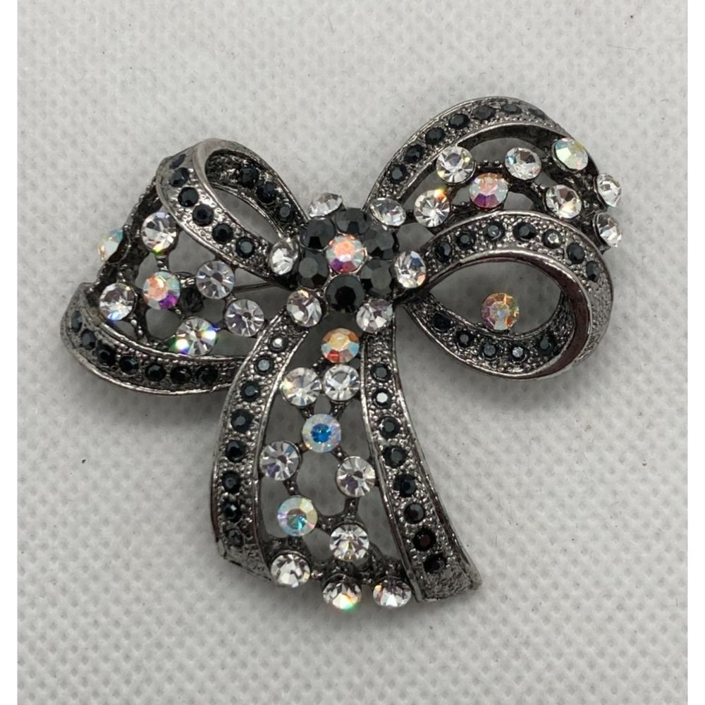 Rhinestone Ribbon Brooch Pin - Picture 1 of 6